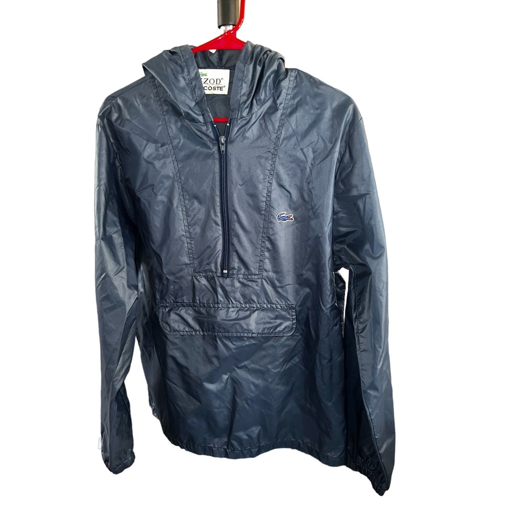 Vintage  Izod Lacoste Alligator Windbreaker  Jacket Navy blue Half Zip Hood M